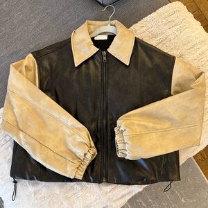 Isalis Two-tone Cinch-able Leather Jacket